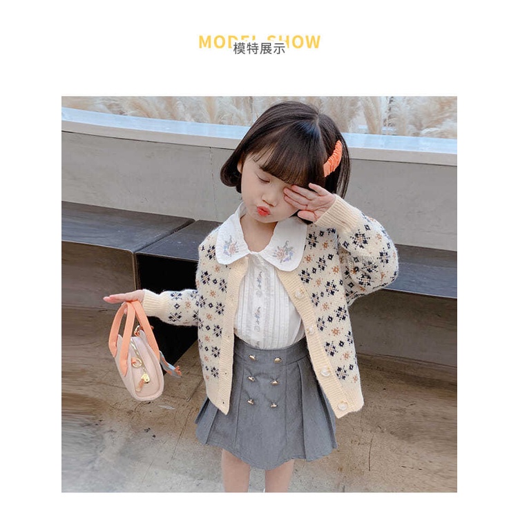 Áo khoác cardigan dệt kim phong cách xuân thu cho bé gái