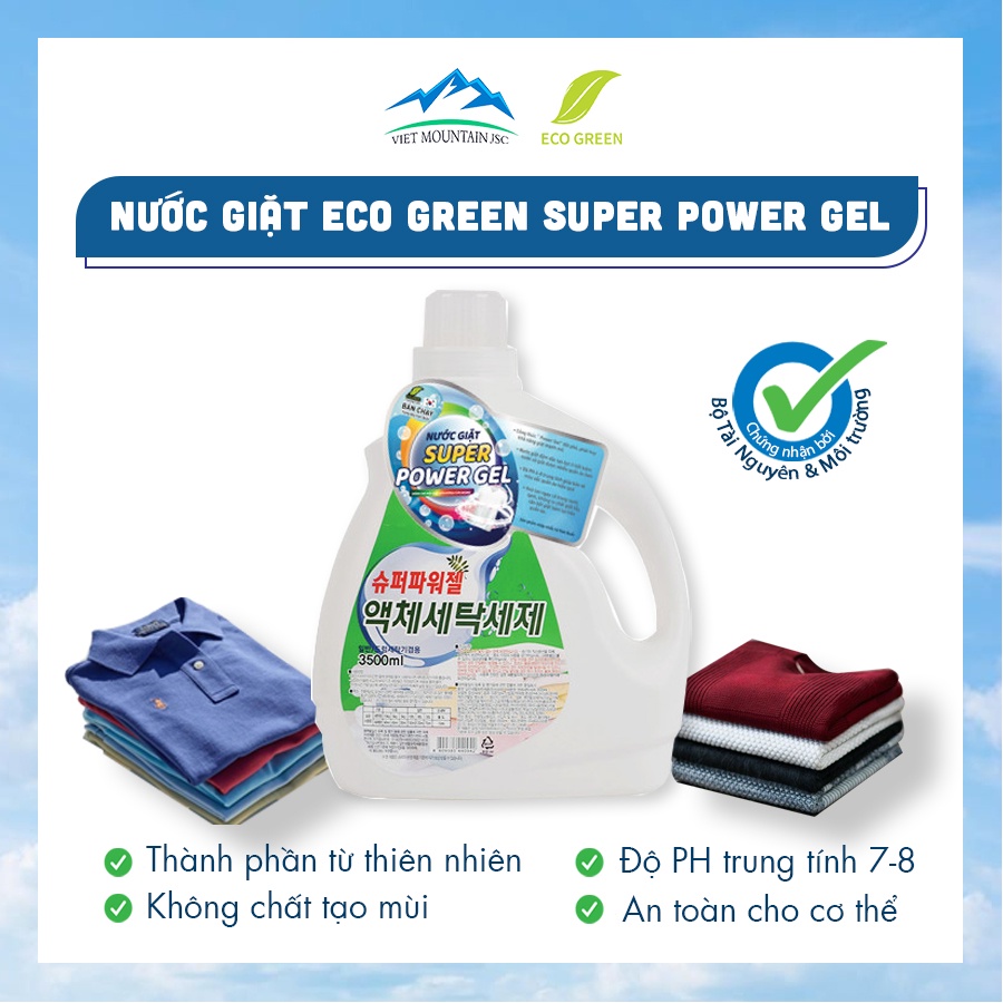 Gel Giặt Eco Green 3,5L - Nước Giặt Hàn Quốc - Siêu Đậm Đặc, Siêu Tiết Kiệm, Mùi thơm dịu nhẹ, an toàn cho da bé