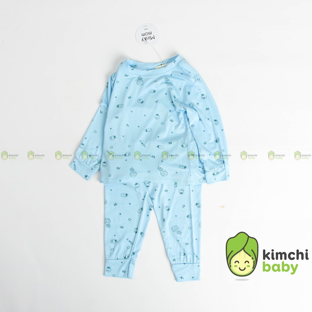 Bộ Dài Tay Cho Bé Gái, Bé Trai Minky Mom Vải Thun Lạnh Họa Tiết Trái Thơm, Bộ Quần Áo Trẻ Em Mặc Nhà MKM2141