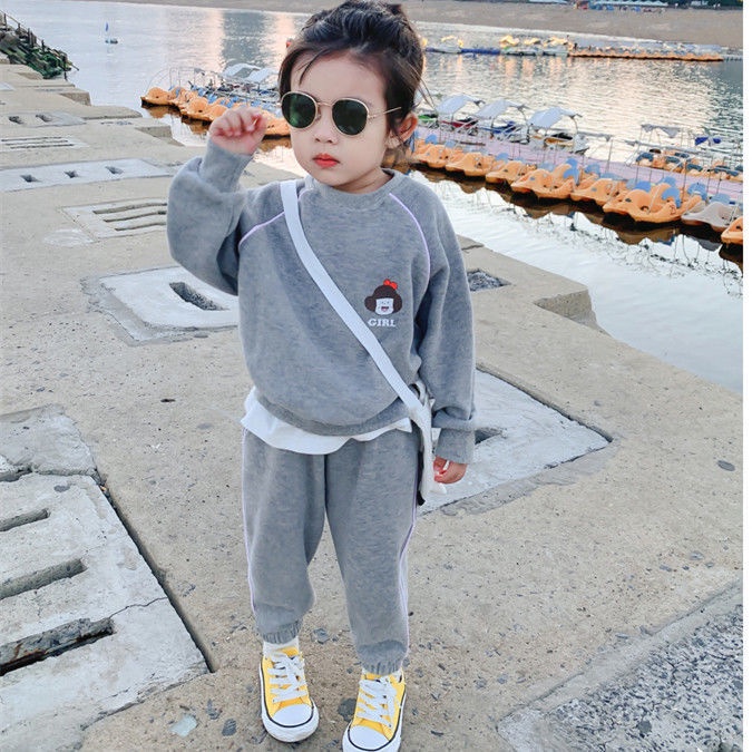 Bộ Áo Sweater Phối Quần Dài Giả Hai Lớp Dáng Rộng Thời Trang Xuân Thu Mới Cho Bé Gái