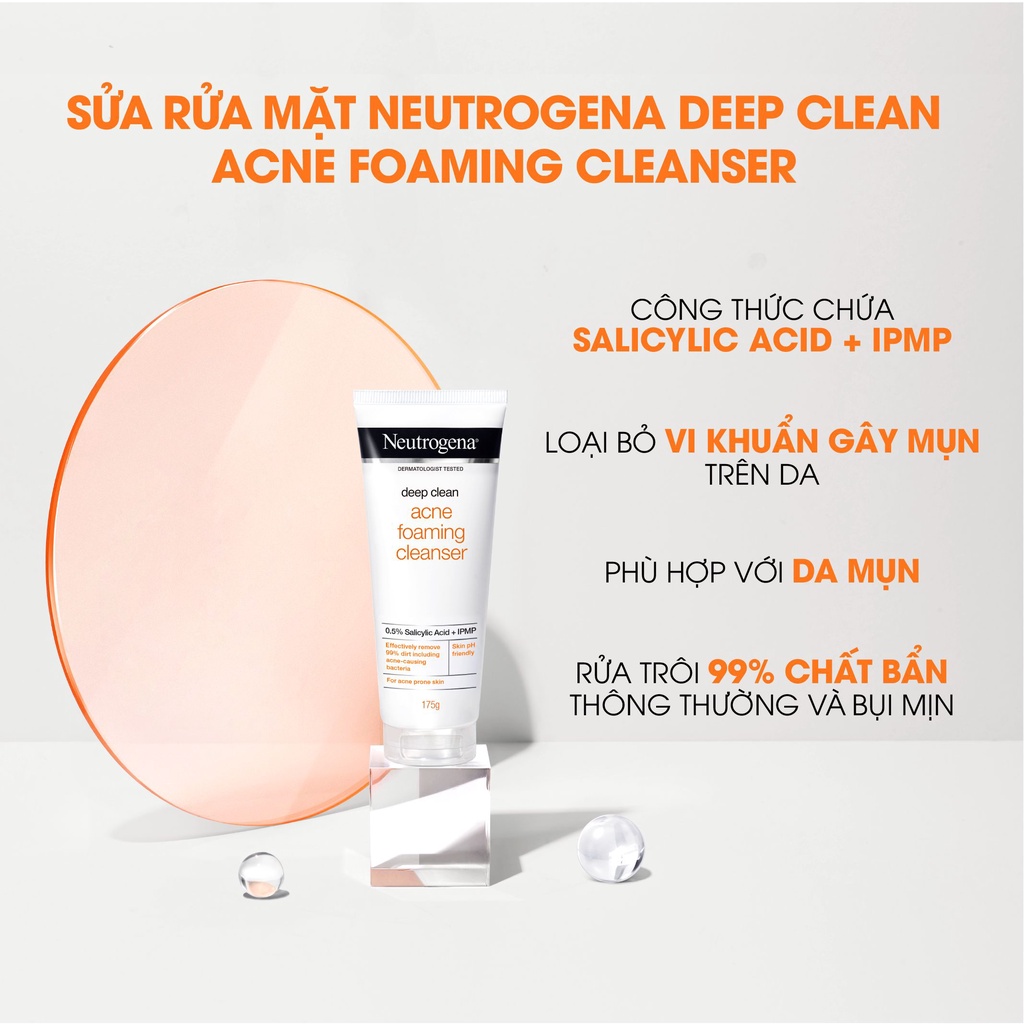Sữa rửa mặt ngừa mụn Neutrogena Deep Clean Acne Foaming Cleanser 100g