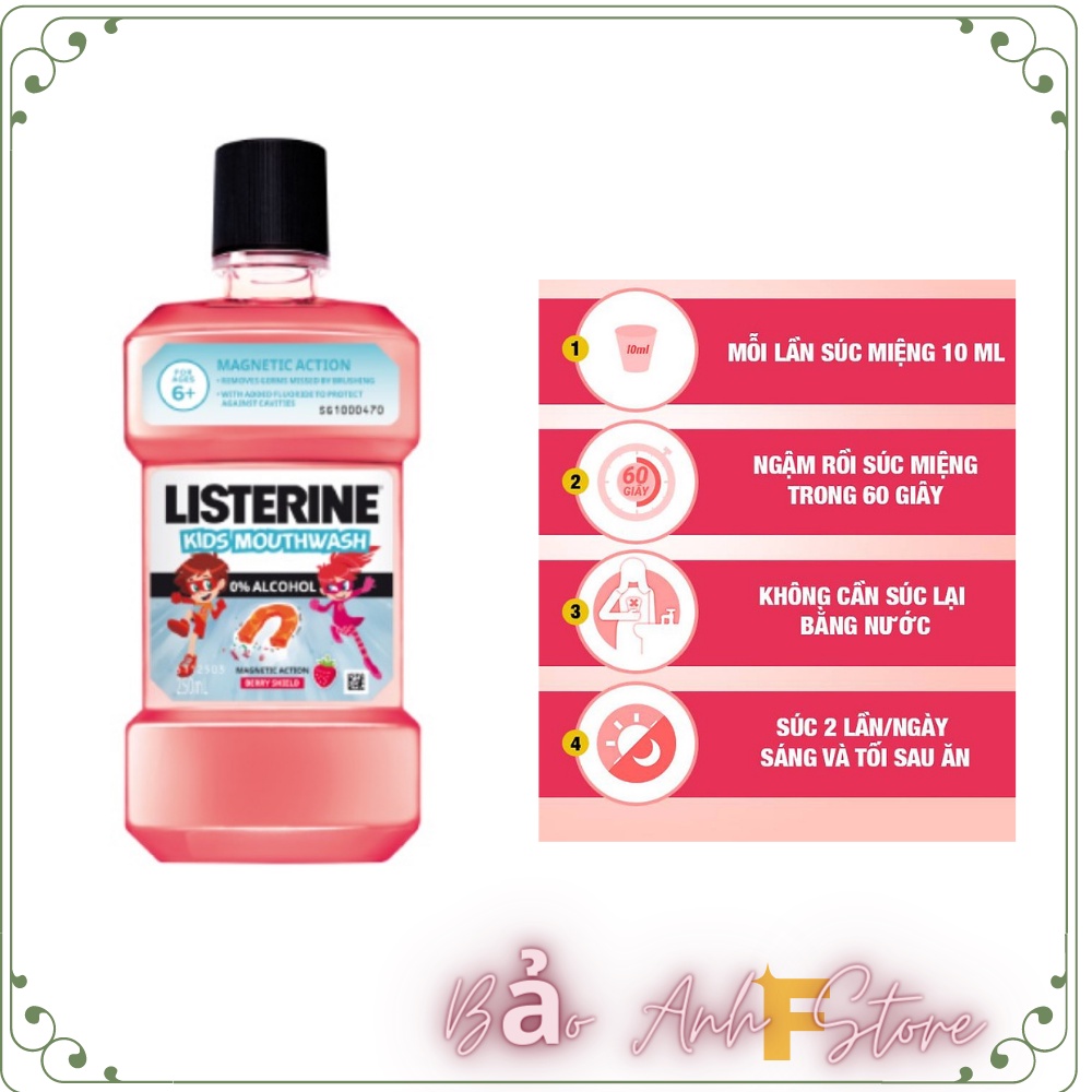 Nước súc miệng Listerine Kids Mouthwash 250ml (nước xúc miệng trẻ em không cồn dùng cho trẻ Trên 6 Tuổi)