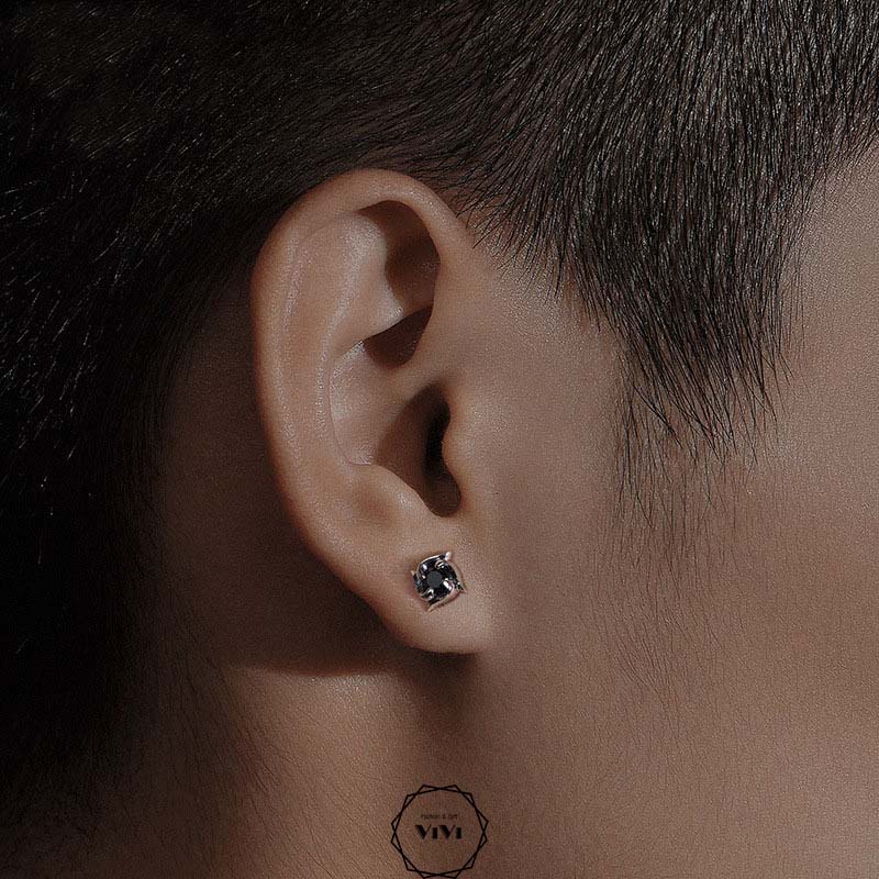 Bông tai bạc nam cỏ 4 cánh Fopetal size 4mm – khuyên tai bạc ViVi_Gift