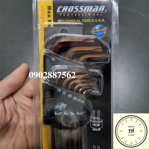 Bộ lục giác đầu bông mai 9 chi tiết crossman thép xi nâu cao cấp (T10-T50)