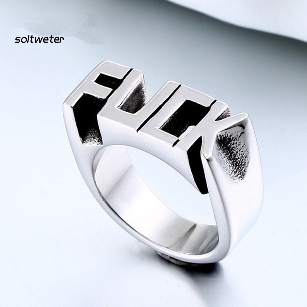 Nhẫn Thép Không Gỉ Khắc Hình Chữ Phong Cách Punk Hiphop Dành Cho Nam Và Nữ