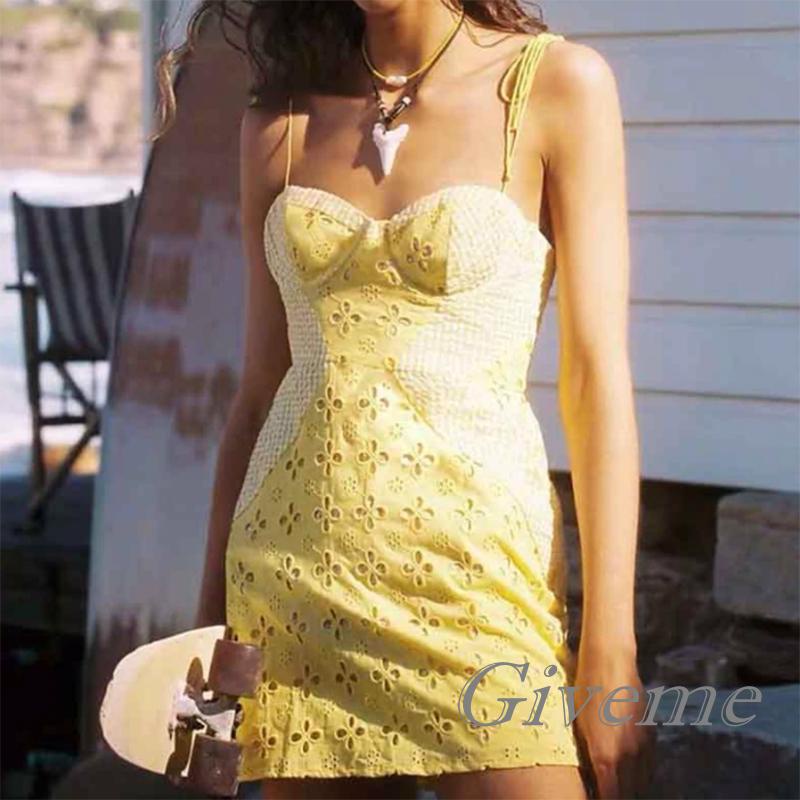 Đầm Ôm Không Tay Họa Tiết Hoa Vàng y2k