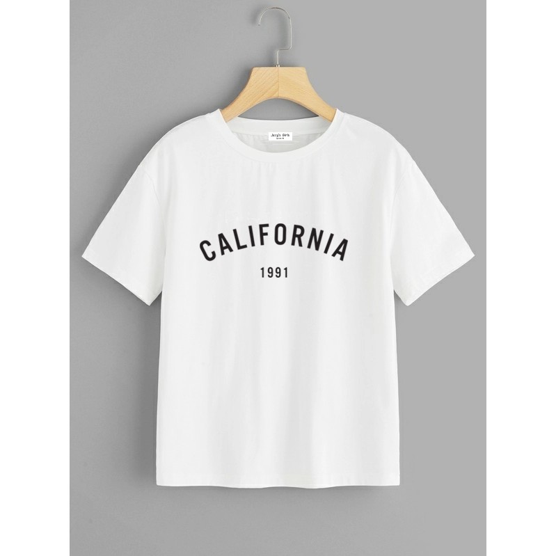 Áo phông nữ màu trắng Ju:cy CALIFORNIA 100% cotton freesize