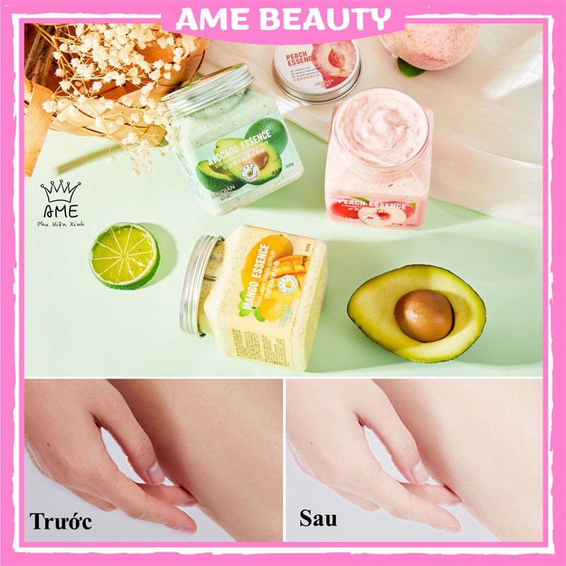 Tẩy da chết body AME BEAUTY hương hoa quả Tẩy tế bào chết làm sạch da, dưỡng ẩm body hộp 350g