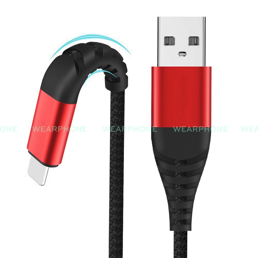 Dây cáp sạc nhanh Light ning bọc dù chống GÃY-GẬP-RỐI dành cho IP dài 1m 2.1A Wearphone