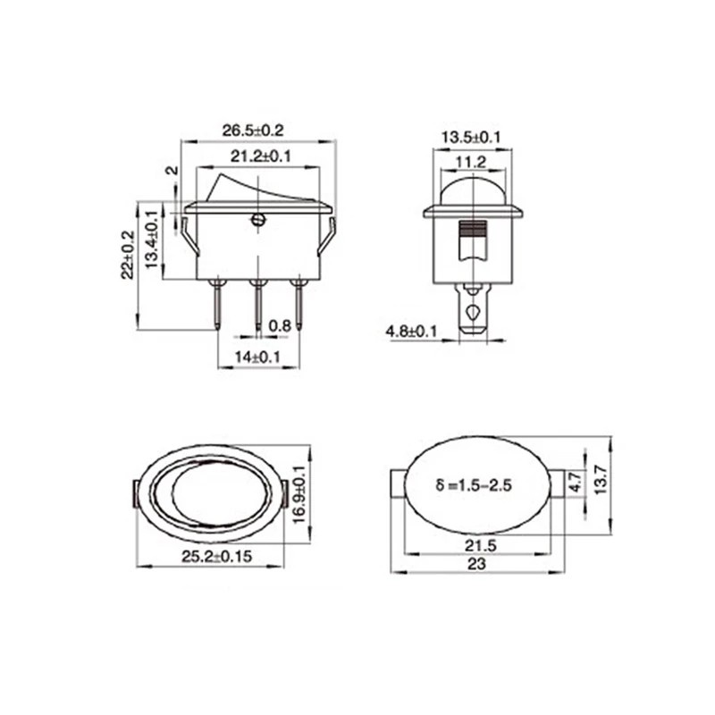 Set 5 Công Tắc Bật / Tắt Hình Oval 26x14mm Kcd7 6a 250v 10a 125v Ac Cho Xe Hơi / Tàu Thuyền