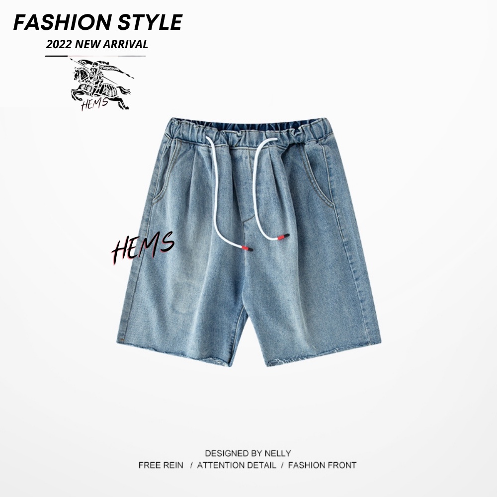 Quần short jean cạp chun, quần bò lững ulzzang nam nữ unisex rách gấu Việt Nam cao cấp