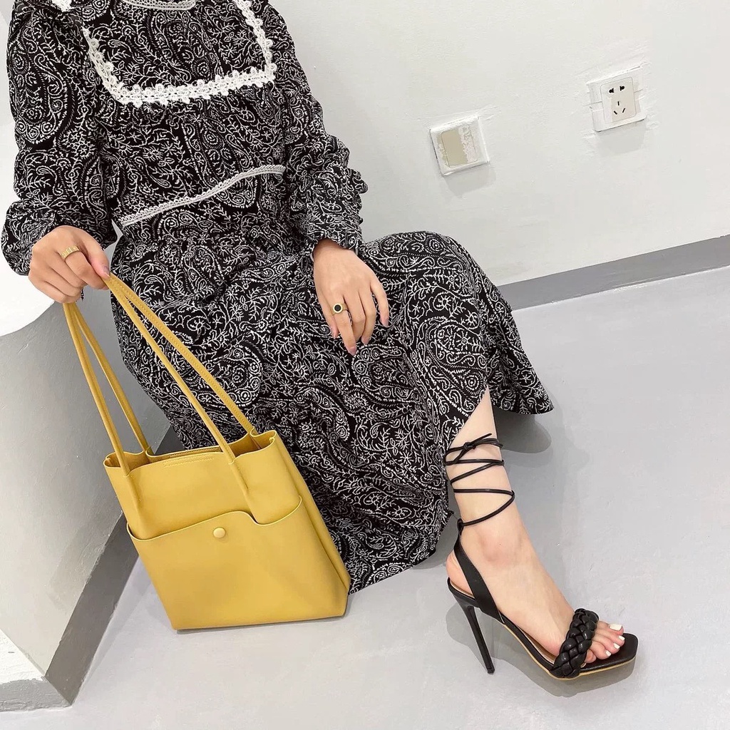 Sandal cột dây quai thắt gót nhọn cao 9f chất da dày dặn cao cấp kiểu dáng Hot Trend MT Shoes