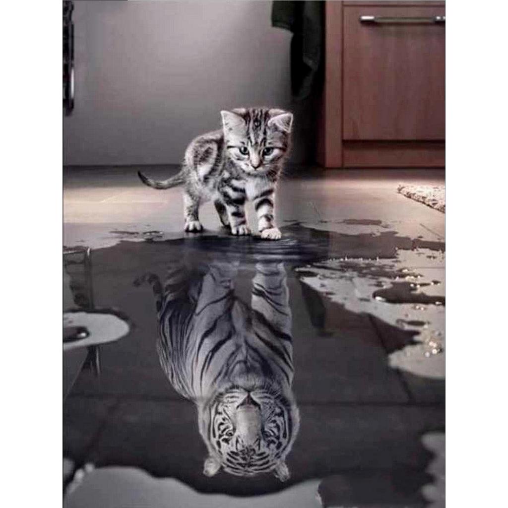 Bộ tranh đính đá 5D tự làm 30x30cm hình mèo/hổ trang trí phòng ngủ