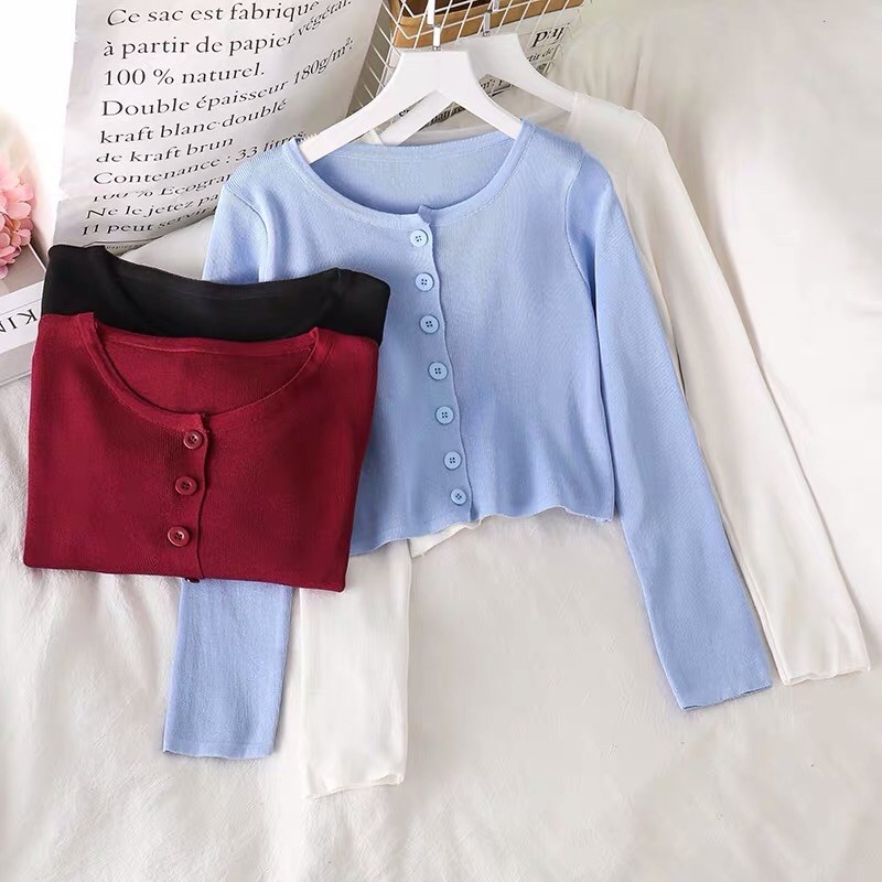 Sale !!! Áo khoác cardigan dệt kim dáng croptop áo khoác len mỏng lửng