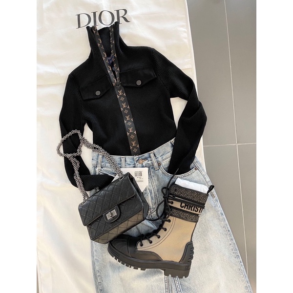 Áo len nữ dáng ôm ngắn cổ cao thương hiệu thời trang cao cấp Louis Vuitton LV