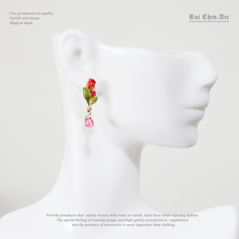 [Hàng Mới Về] Bông Tai Dạng Kẹp Hình Hoa Tulip Tráng Men Phong Cách Mori Thời Trang Mùa Hè Cho Nữ