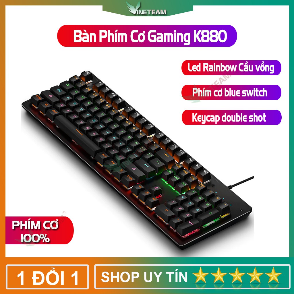 Bàn phím cơ giá rẻ Blue Switch K880 chuyên game 104 phím 10 chế độ LED RGB có dây -DC4097