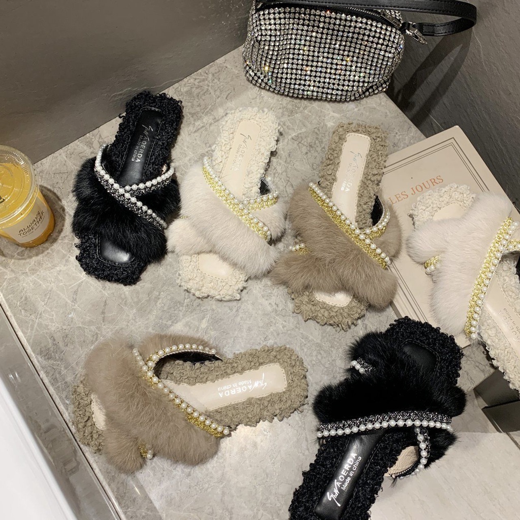 Dép Bông Đi Trong Nhà Đế Bằng Phong Cách Phương Tây Thời Trang Thu Đông