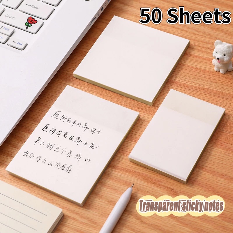 Set 50 Tấm Giấy Ghi Chú Tự Dính Trong Suốt Không Thấm Nước Kích Thước S M L