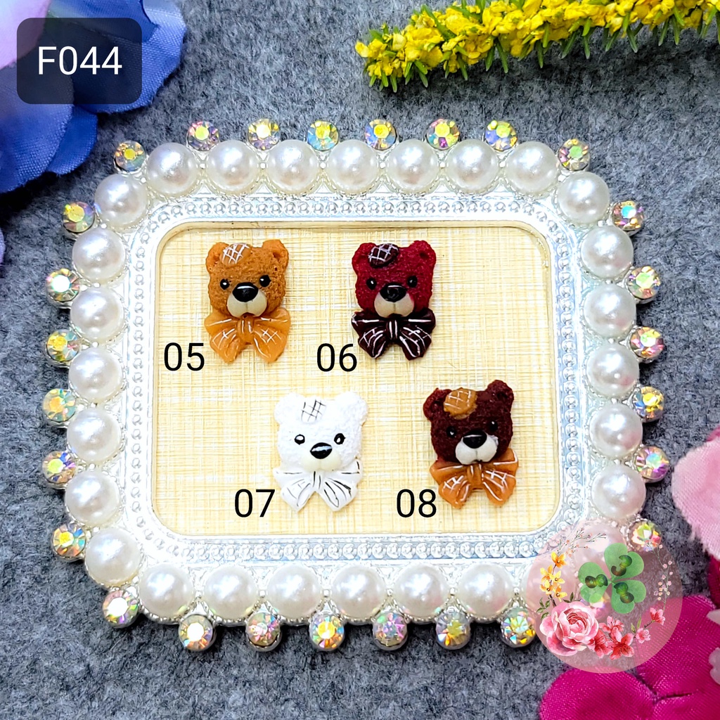 Mẫu: F044 . Hoa bột "Gấu nơ" , đính móng siêu xinh.