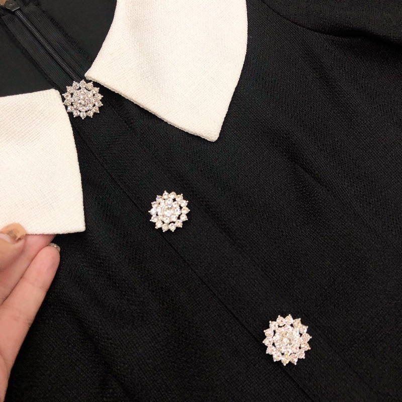 [ ẢNH THẬT + VIDEO] Váy dạ cổ sen khuy đá hàng tk cao cấp 2 lớp