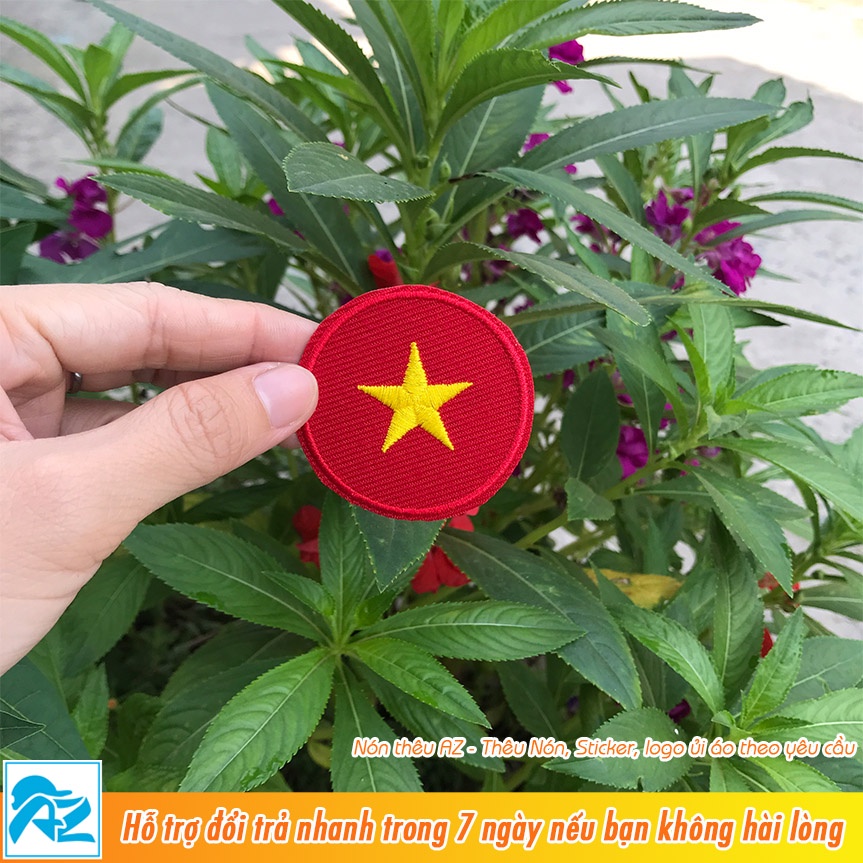Patch vải ủi nhiệt thêu hình logo cờ Việt Nam hình tròn S496