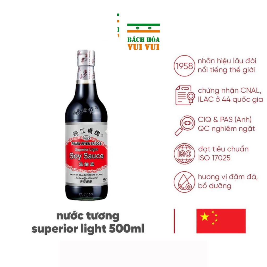 Nước tương vị thanh nhẹ Superior Light Soy Sauce 500ml - Pearl River Bridge
