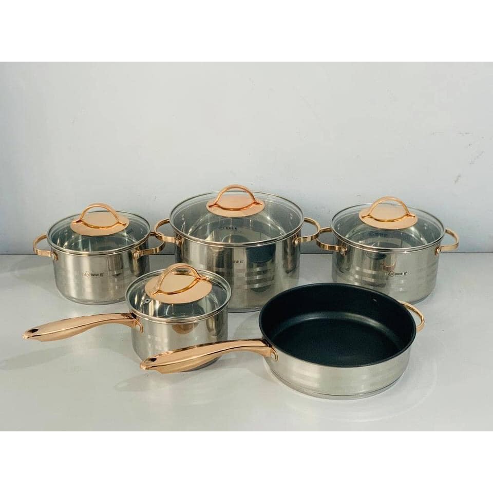 Bộ Nồi ARBER 5 Món BRASS - Có Nắp Vung Kính