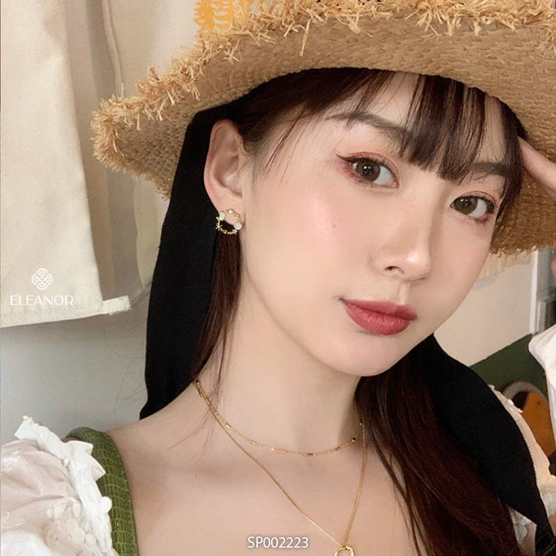 Bông tai nữ chuôi bạc 925 Eleanor Accessories hình tròn đính đá nhiều màu phụ kiện trang sức 2223