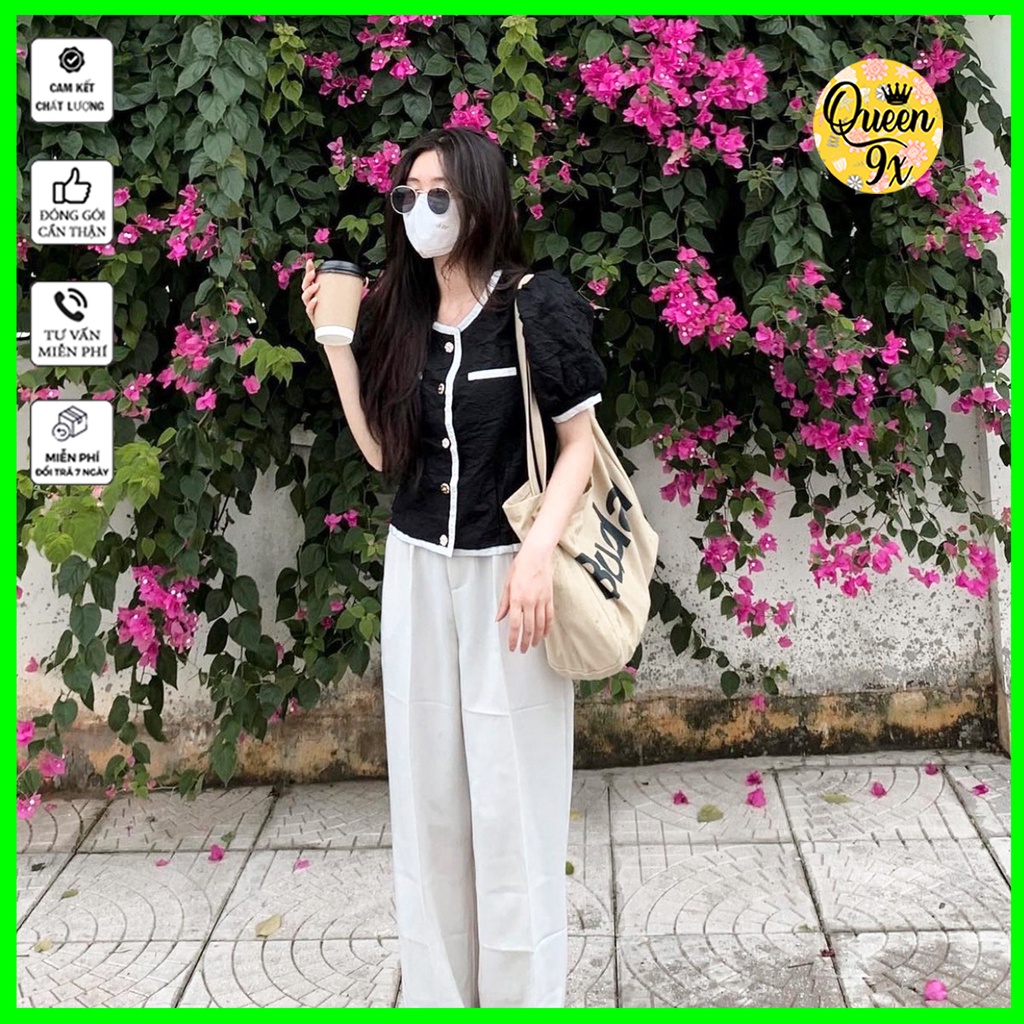 Áo Sơ Mi Cúc Ngọc Chất Xốp Hoa Viền Đen Trắng Dáng Tiểu Thư,áo sơ mi nhiều kiểu dễ thương