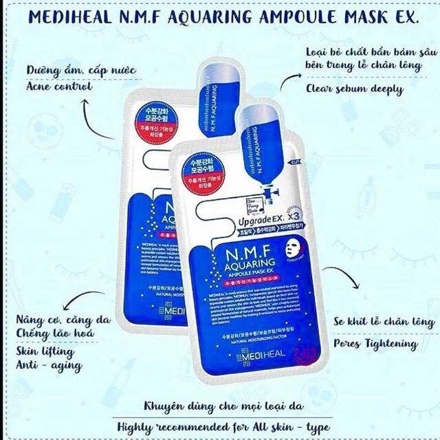 Combo 5 Mặt Nạ Cấp Ẩm Chuyên Sâu, Se Khít Lỗ Chân Lông Mediheal N.M.F Aquaring Ampoule Mask 25ml x5