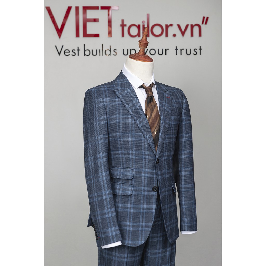 Bộ Vest Xanh Xám Kẻ Caro DVT204