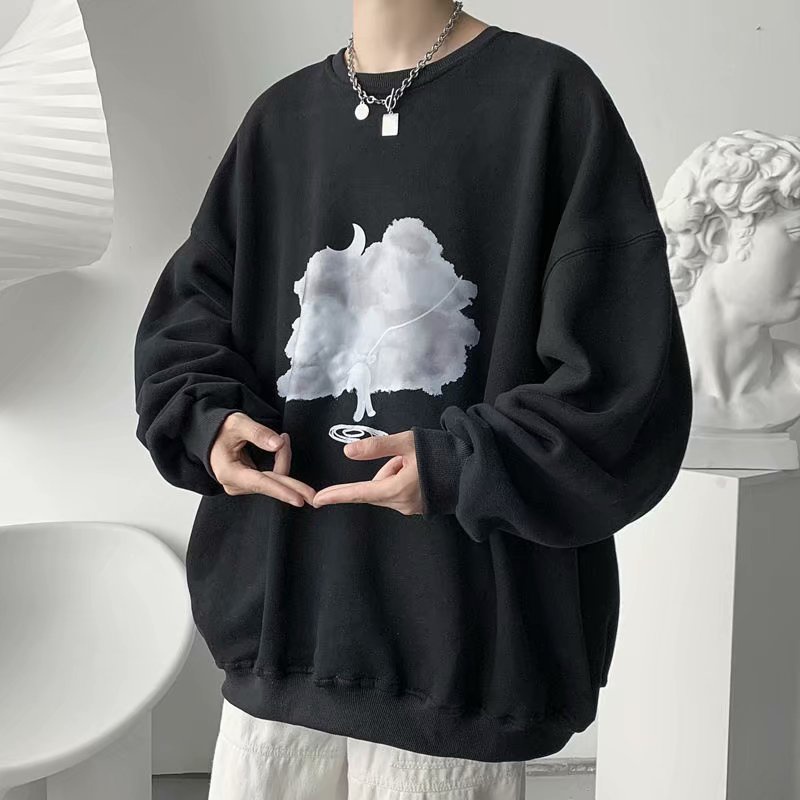 Áo Sweater Cổ Tròn Dáng Rộng In Họa Tiết Thời Trang Xuân Thu Cho Nam Size M-8Xl