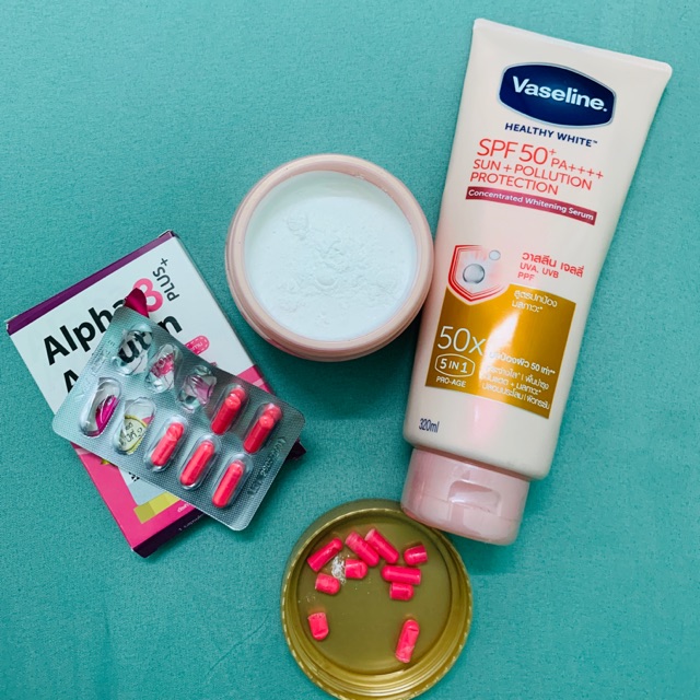 Combo trắng da vaseline 50x và vĩ kích trắng alpha arbutin thái lan