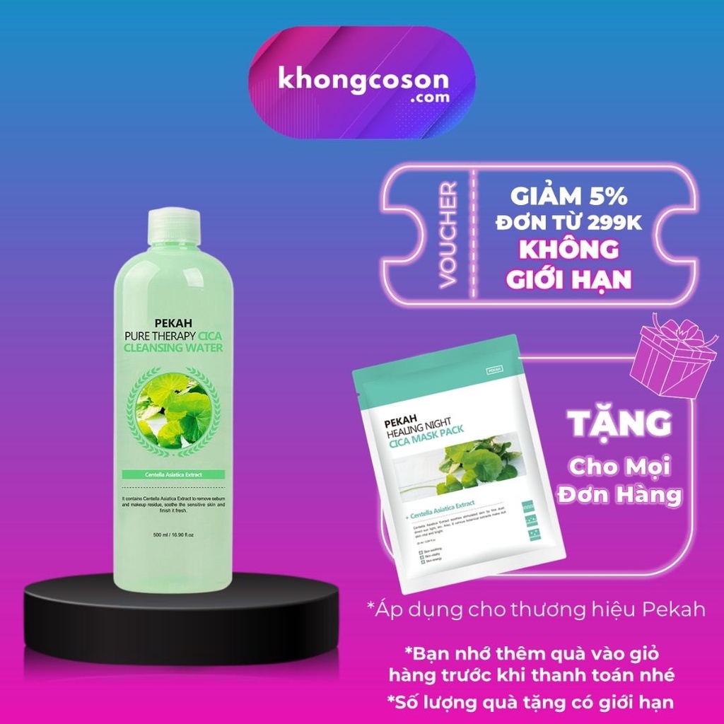 Nước Tẩy Trang Rau Má Giảm Mụn Thâm PEKAH Pure Therapy Cica Cleansing Water Hàn Quốc 500ml - Khongcoson