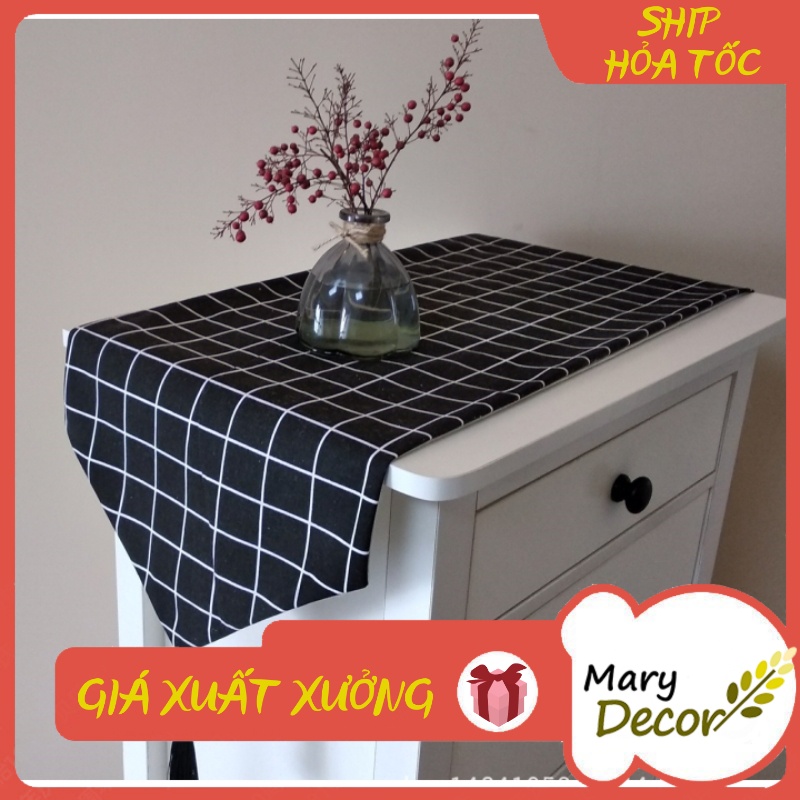 KHĂN RUNNER MARY DECOR - CARO ĐEN KR-A02