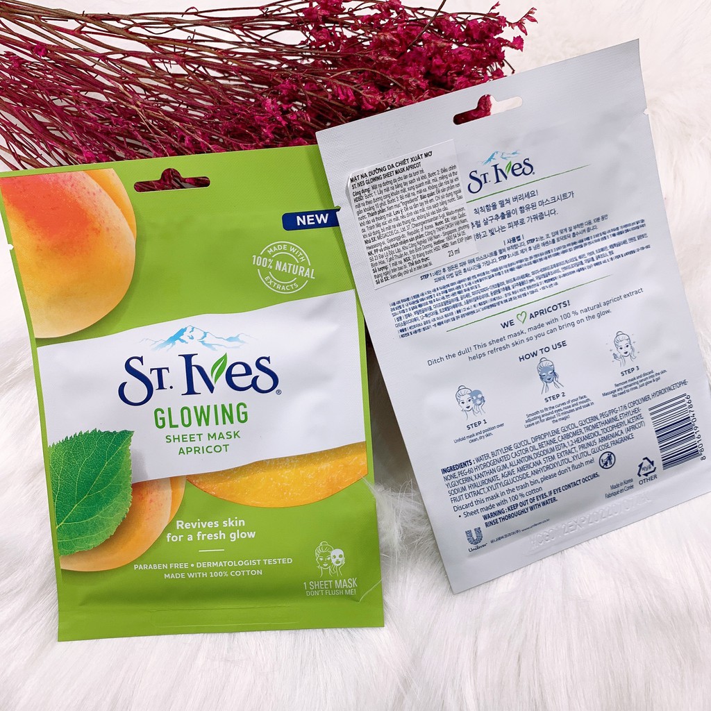 Mặt Nạ dưỡng da St.Ives Phục Hồi Tươi Tắn Chiết Xuất Quả Mơ 25ml Glowing Sheet Mask Apricot