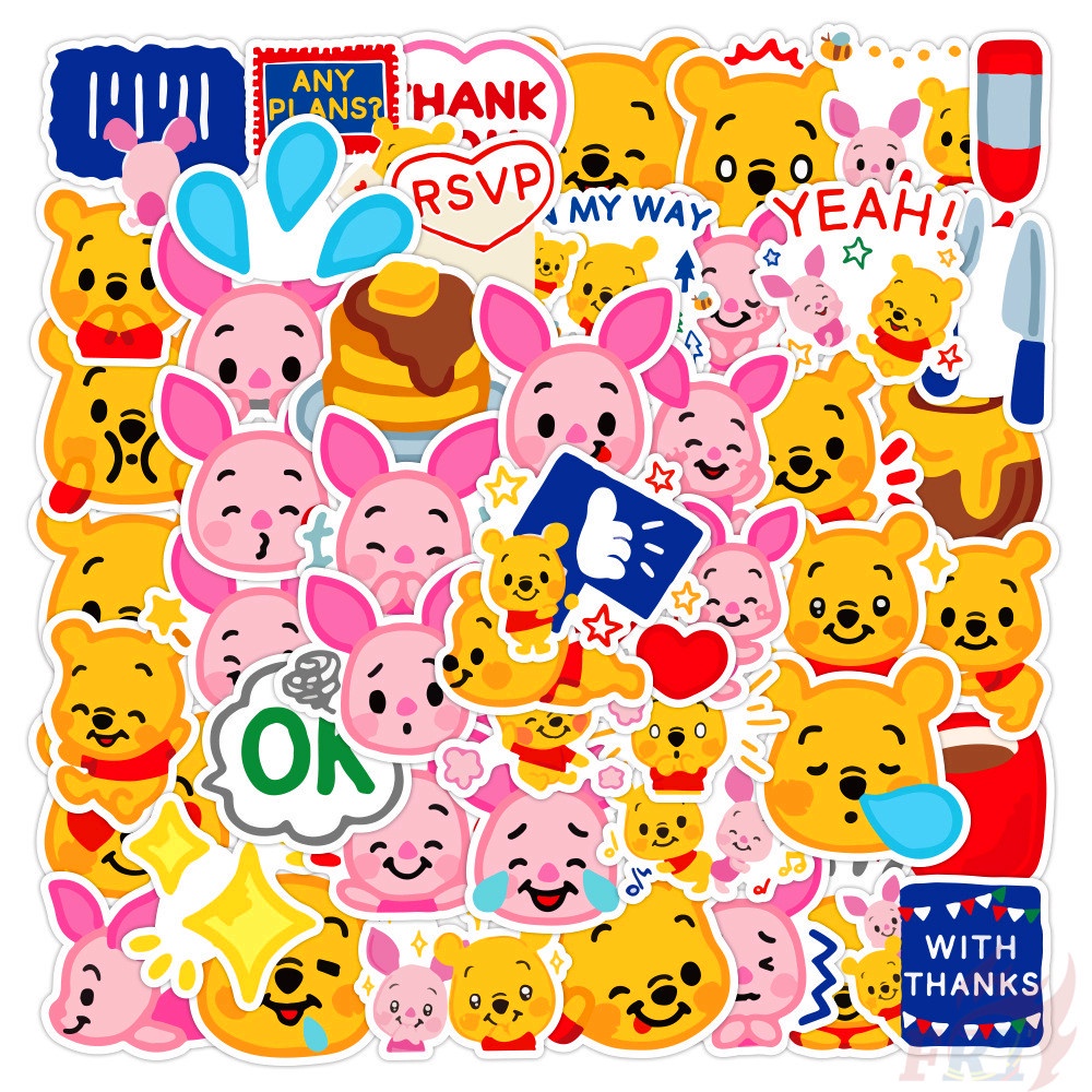 50 Cái / Bộ ❉ Gấu Pooh. Hình Dán Winnie ❉ Sticker Dán Tường Chống Thấm Nước Họa Tiết Doodle Hợp Thời Trang