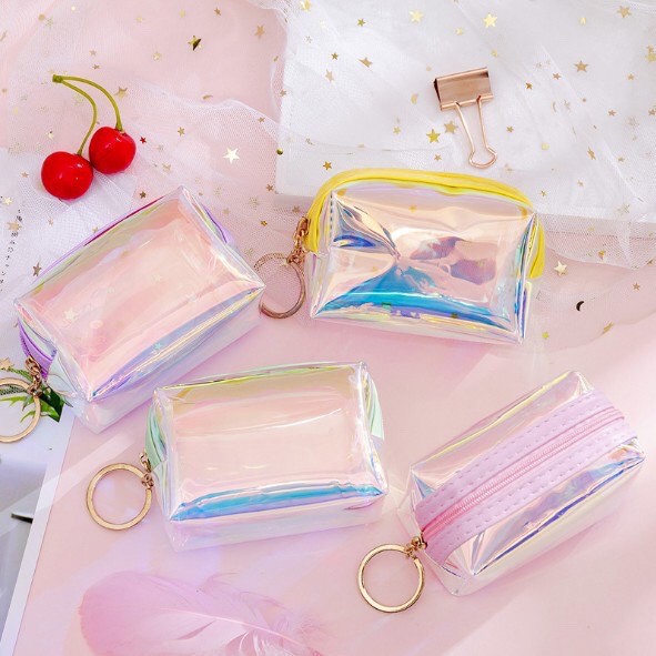Túi ví tiền nữ mini kèm móc khoá hologram, kích thước 9,4 x 6,3 cm, chất liệu pvc Sakura Shop