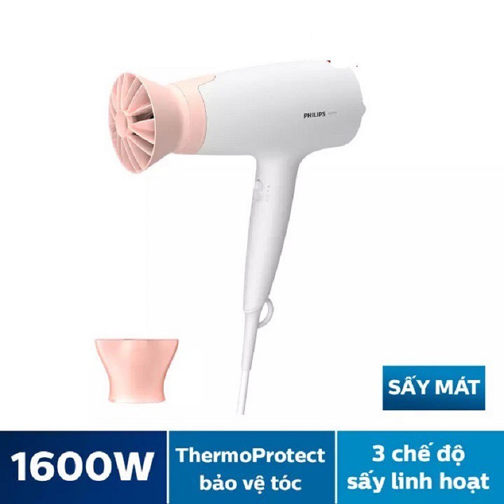 Máy sấy tóc Philips BHD300, 1600 W, 3 chế độ cài đặt nhiệt và tốc độ, hàng chính hãng