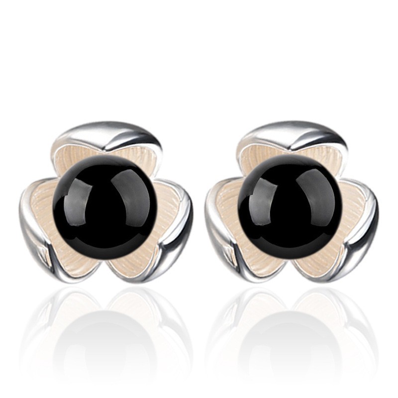 Hoa Tai Hình Cỏ Bốn Lá Đính Ngọc Trai Nhân Tạo Thời Trang