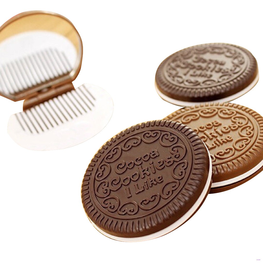 [Hàng mới về] Gương trang điểm cầm tay thiết kế hình bánh quy socola đáng yêu cho nữ