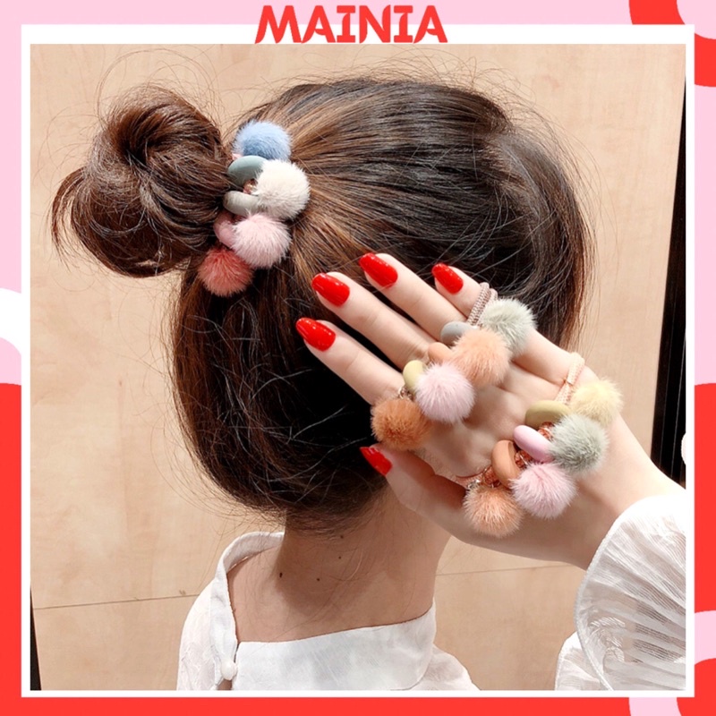 Dây Buộc Cột Tóc Cục Bông Nhiều Màu Xinh Xắn Dễ Thương Mainia Shop