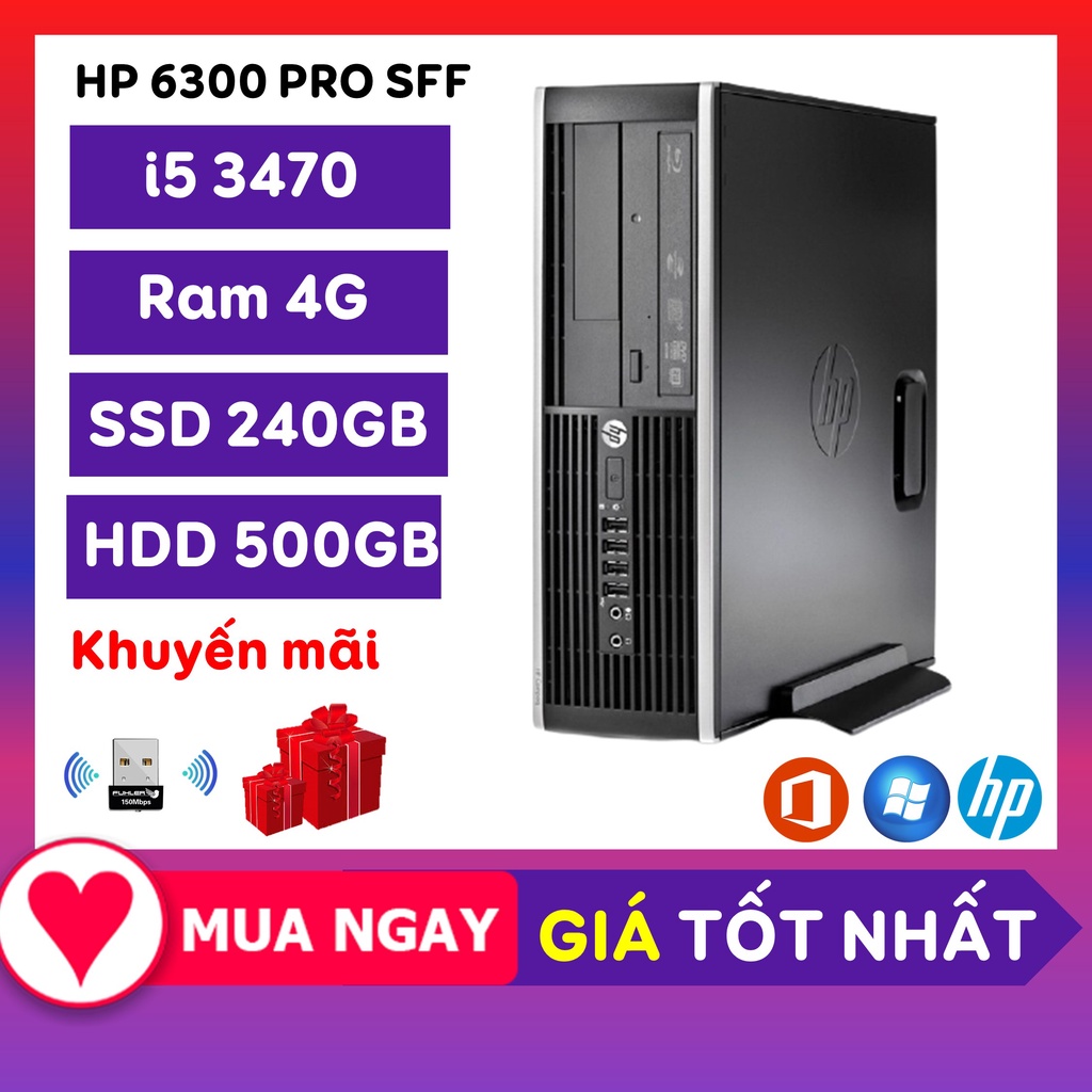PC Văn Phòng Cũ ⚡️Freeship⚡️ Case Máy Tính Đồng Bộ - HP 6300 Pro SFF (I5 3470/ Ram 4G/SSD 240GB/HDD 500GB) - BH 12 Tháng