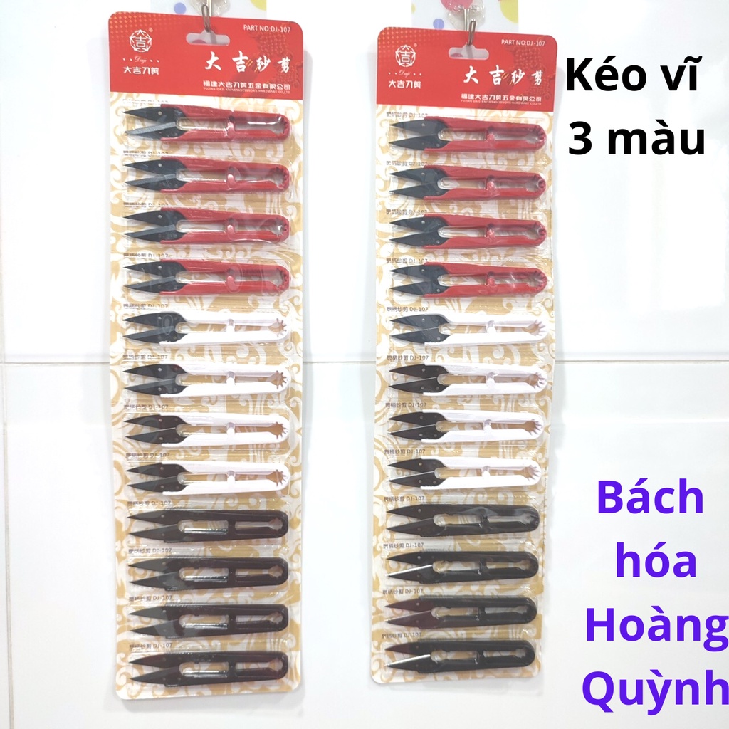 Combo 12 cây kéo bấm chỉ cán nhựa đỏ lưỡi đen DJ107.