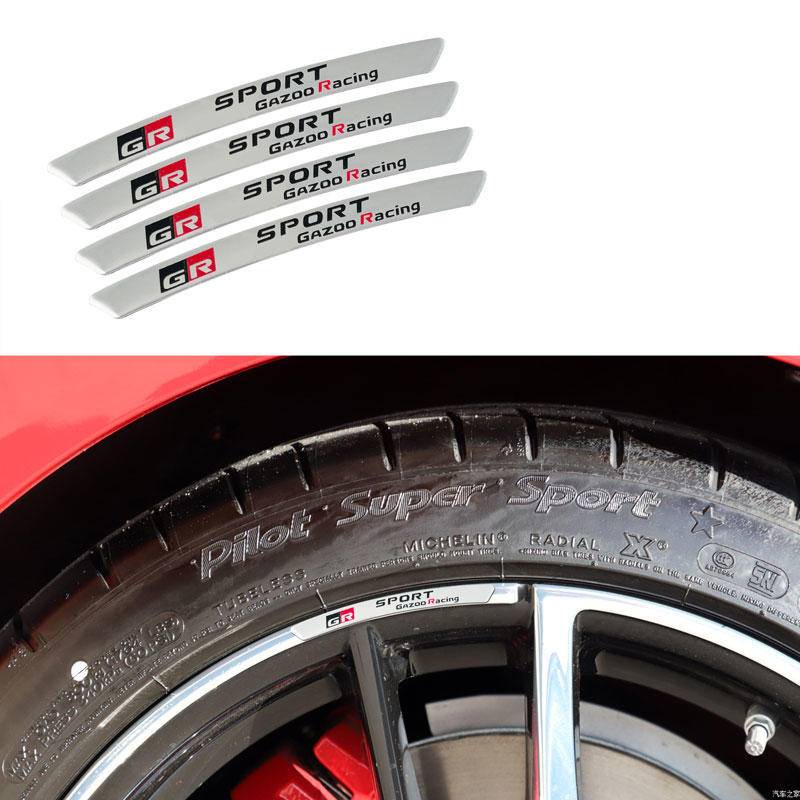 Set 4 Miếng Dán 3D Bằng Nhôm Trang Trí Trục Bánh Xe Hơi Toyota GR Sport Gazoo Racing C-HR RAV4 Mirai Avensis Prado Prius VVT-I 4WD