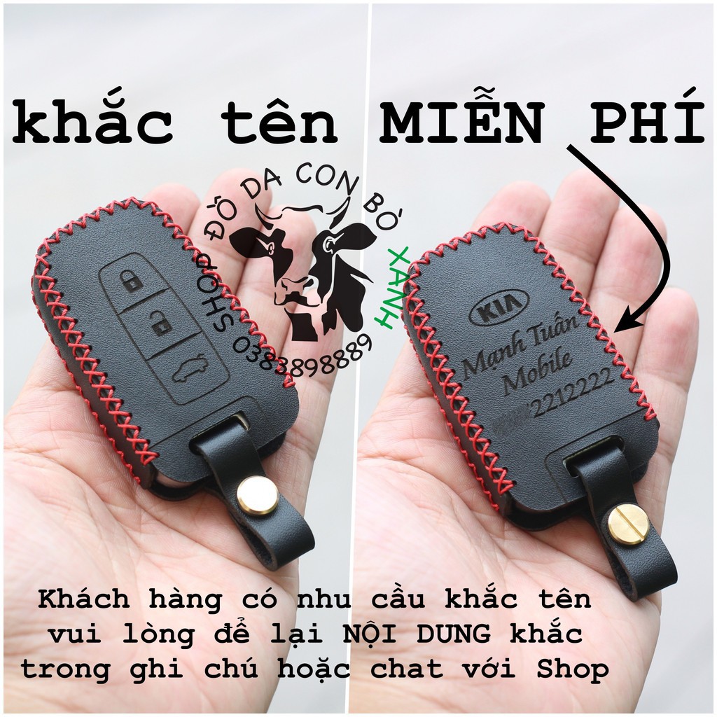 Bọc Da Chìa Khoá Kia Morning, Rio, Sorento, Sportage, Optima, K5 khắc tên sđt handmade Da Thật 003