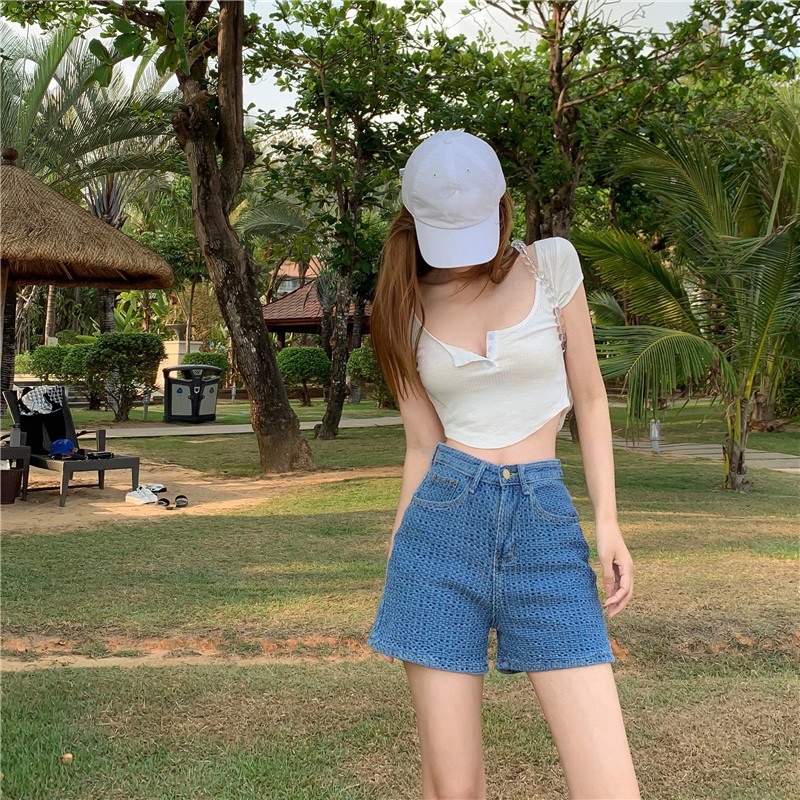 Quần short jean denim nữ hack dáng