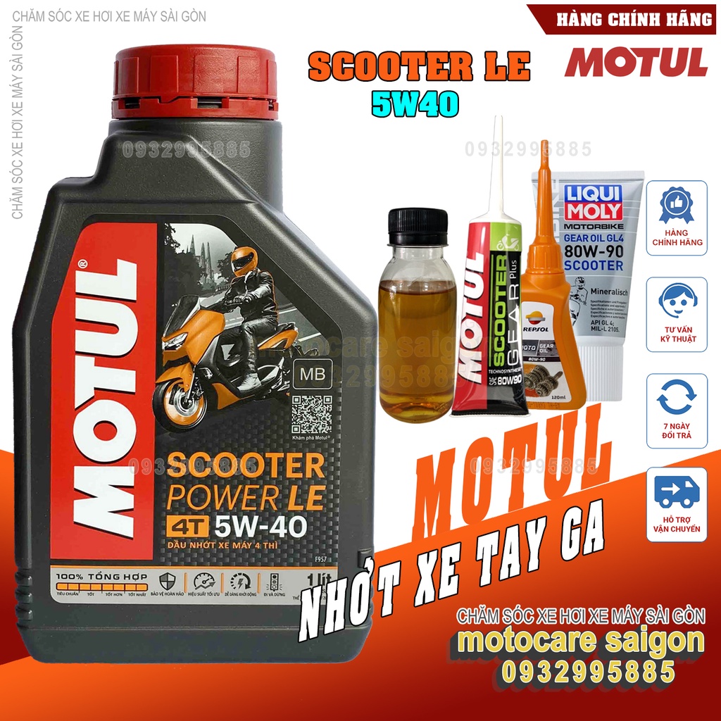 Combo: Nhớt Motul Scooter Power LE 5w40 + Nhớt láp Motul/Repsol/Liqui Moly