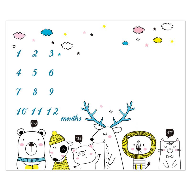 Chăn Đánh Dấu Cột Mốc Phát Triển Theo Tháng In Họa Tiết Thú Dễ Thương Sáng Tạo Cho Bé Sơ Sinh